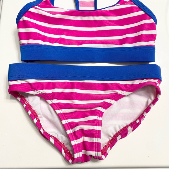 Lands End Girls 5T Bikini Bathing Suit Pink Striped Two Piece - Picture 2 of 6